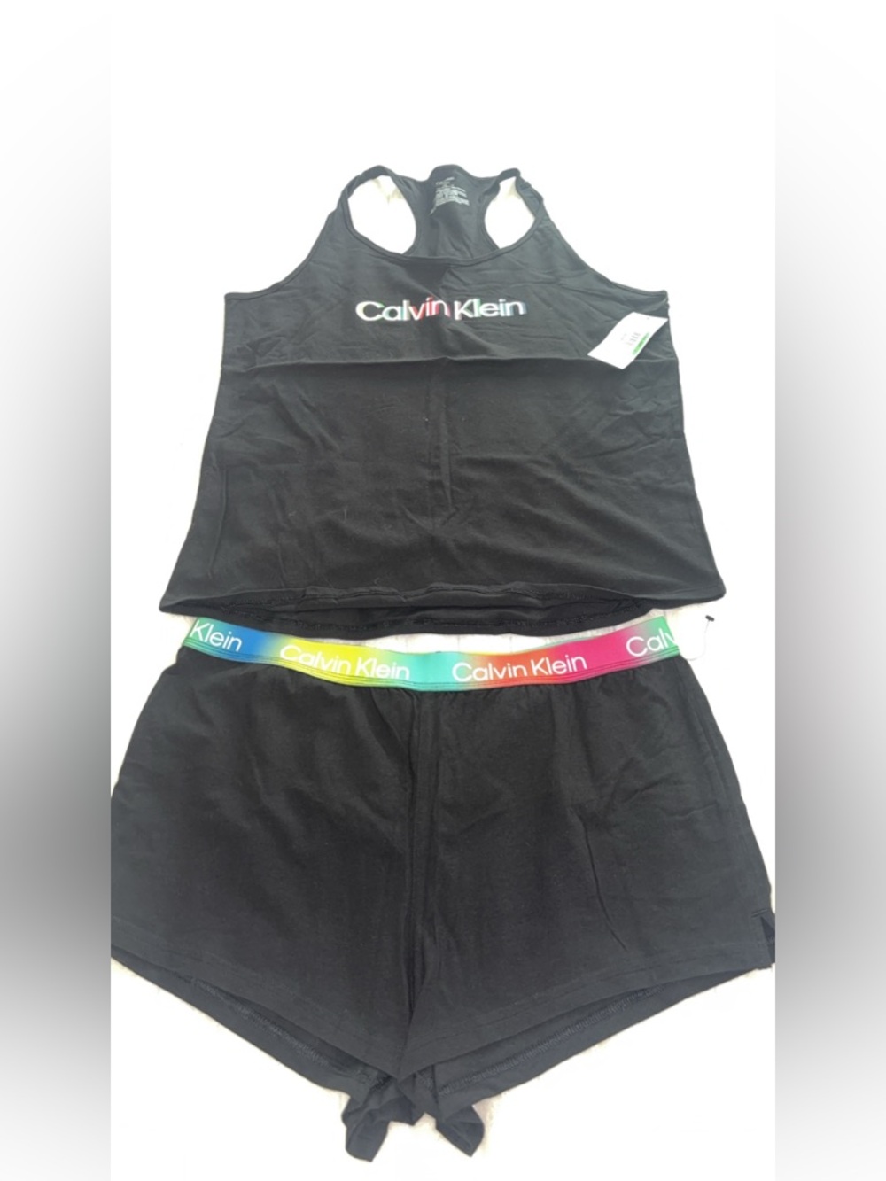Calvin Klein Black Tank and Shorts Set with Multi-Color Logo